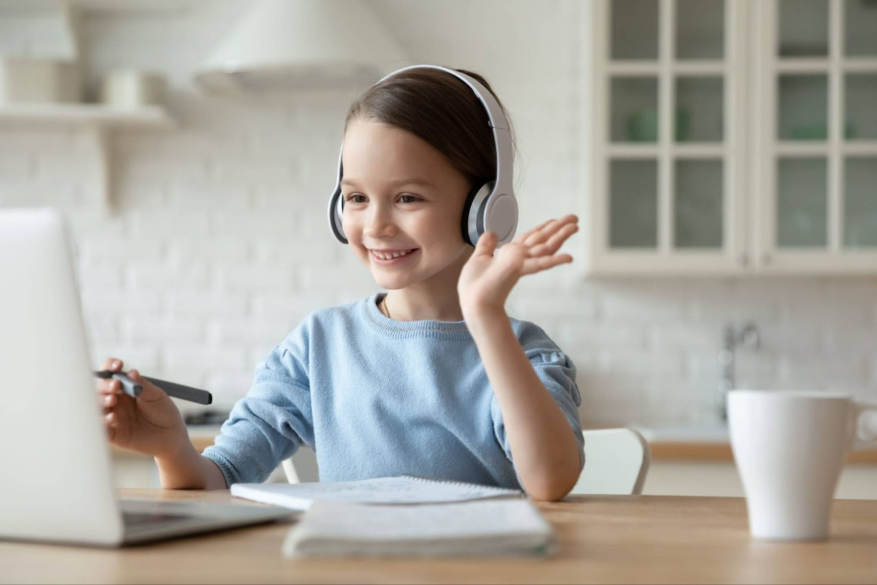 Smiling student in an online tutoring session